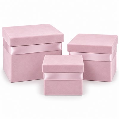 Set di 3 scatole quadrate rivestite di velluto, colore rosa E10