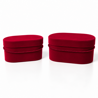 Set di 2 scatole ovali rivestite di velluto e cordoncino, colore rosso E13