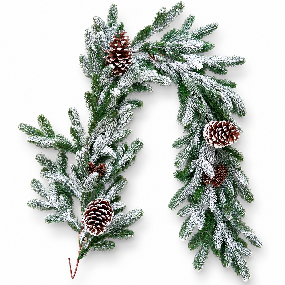 Guirnalda artificial de Navidad con piñas y efecto de nieve, 1,9 m