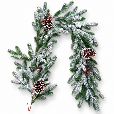 Künstliche Weihnachtsgirlande mit Tannenzapfen und Schneeeffekt, 1,9 m