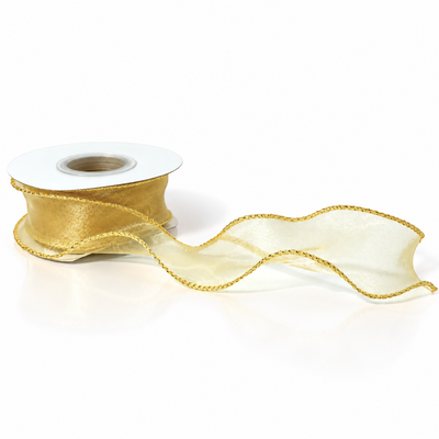 Rotolo di nastro in organza con bordo dorato, 4 cm, colore oro N. 58