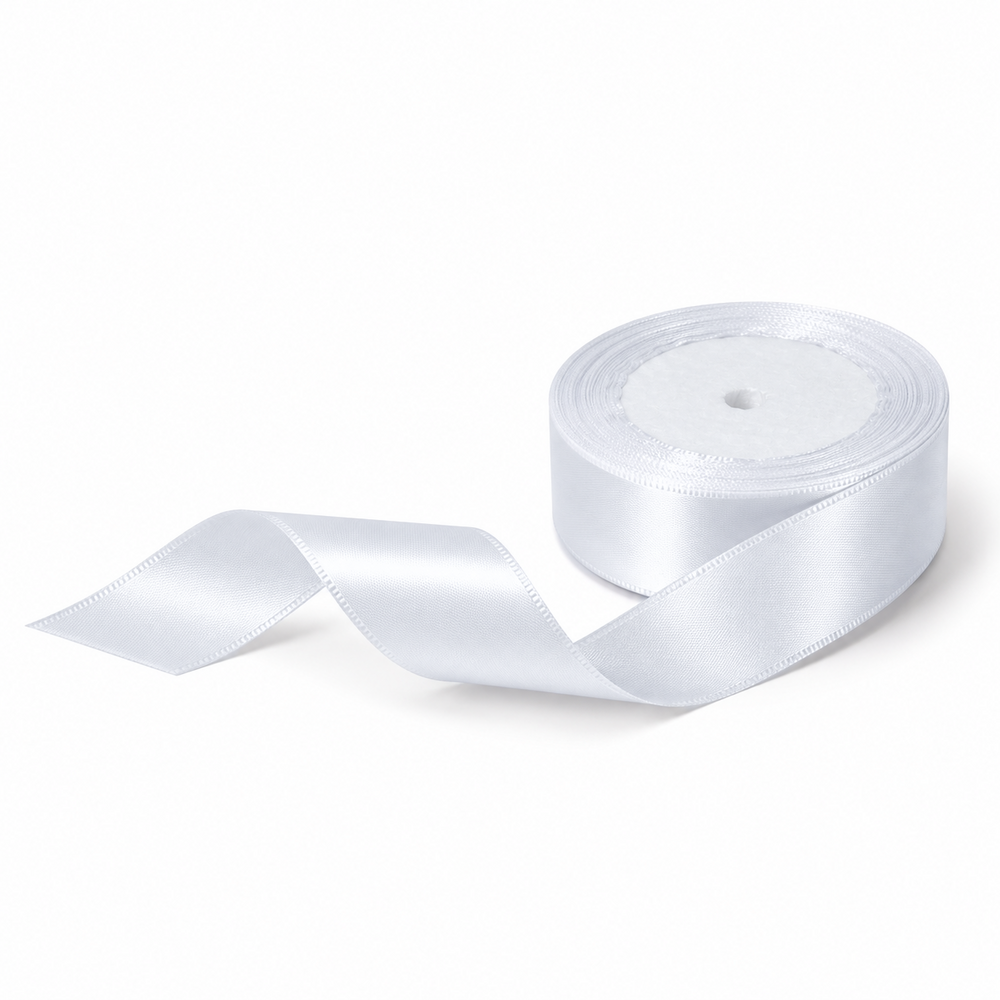 Satinbandrolle, 2,5 cm, Farbe Weiß Nr. 1