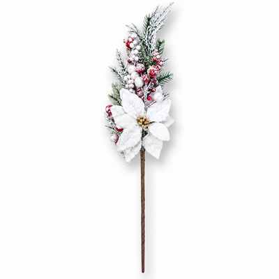 Dekorativer Weihnachtszweig mit roten Preiselbeeren und weißem Weihnachtsstern, 70 cm, NR. 2