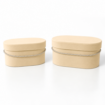 Juego de 2 cajas ovaladas revestidas de terciopelo y cordón, color crema B10