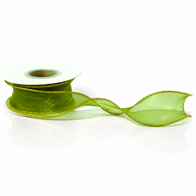 Rotolo di nastro in organza con bordo dorato, 4 cm, colore verde n. 39
