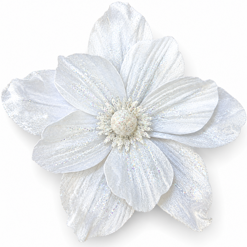 Crăciuniță artificială decorativă din catifea cu sclipici, 23 cm, culoare alb Nr. 6