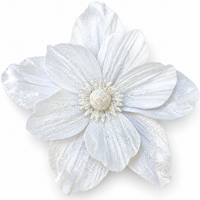 Crăciuniță artificială decorativă din catifea cu sclipici, 23 cm, culoare alb Nr. 6