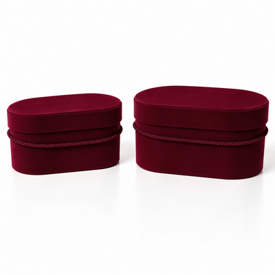 Set aus 2 ovalen, mit Samt und Kordel überzogenen Schachteln, Farbe Bordeaux E14