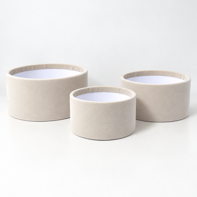 Set aus 3 runden Boxen ohne Deckel, mit Samt bezogen, Farbe Creme B11