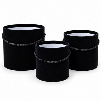 Set 3 cutii fără capac învelite în catifea, culoare negru A23