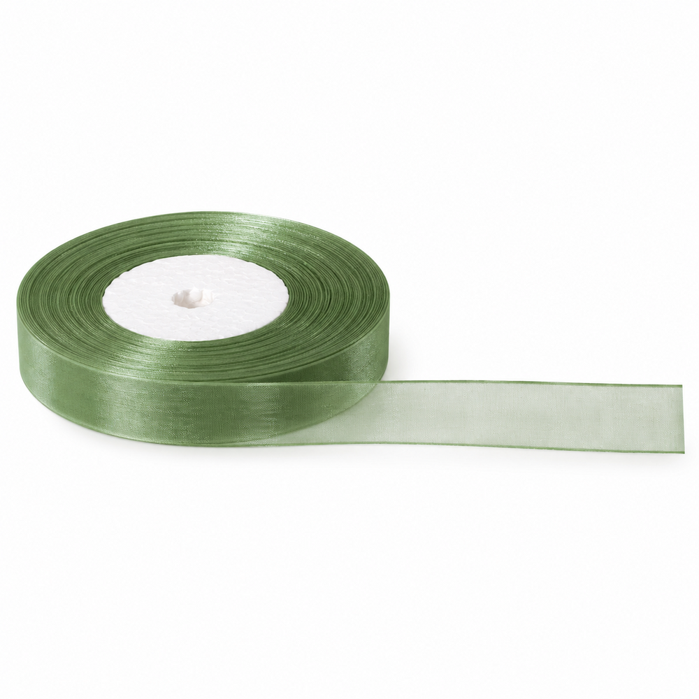 Panglică din organza, 1.5 cm, culoare verde olive BK09