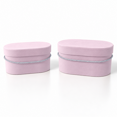 Set aus 2 ovalen, mit Samt und Kordel umhüllten Schachteln, Farbe Rosa A3