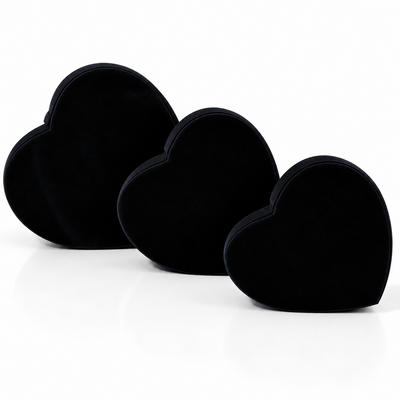 Set di 3 scatole rivestite di velluto a forma di cuore, colore nero A30