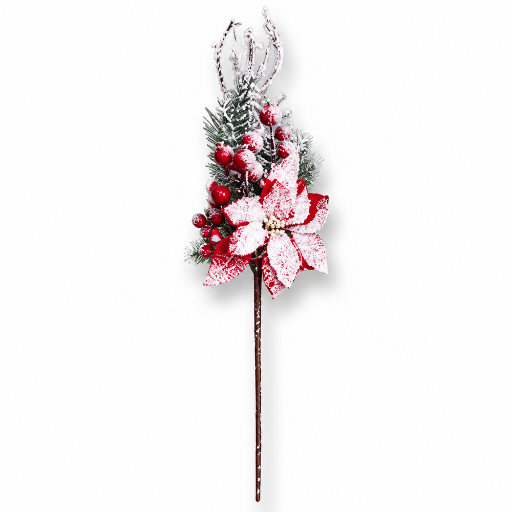 Ramita decorativa de Navidad con arándanos rojos y flor de Pascua roja, 70 cm, N.º 3