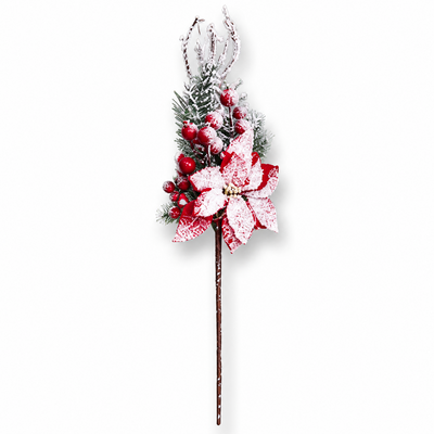 Dekorativer Weihnachtszweig mit roten Cranberries und rotem Weihnachtsstern, 70 cm, NR. 3
