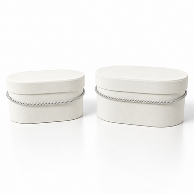 Set di 2 scatole ovali rivestite di velluto e cordoncino, colore bianco B9