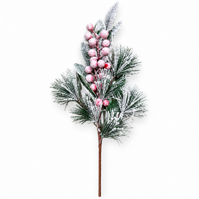 Dekorativer Weihnachtszweig mit roten Preiselbeeren, 60 cm, Nr. 1