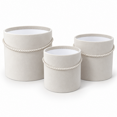 Set aus 3 zylinderförmigen Schachteln ohne Deckel, mit Samt bezogen, Farbe Creme B10