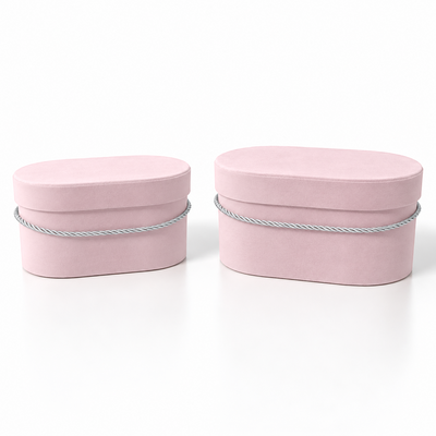 Set aus 2 ovalen, mit Samt und Kordel bezogenen Schachteln, Farbe Rosa E10