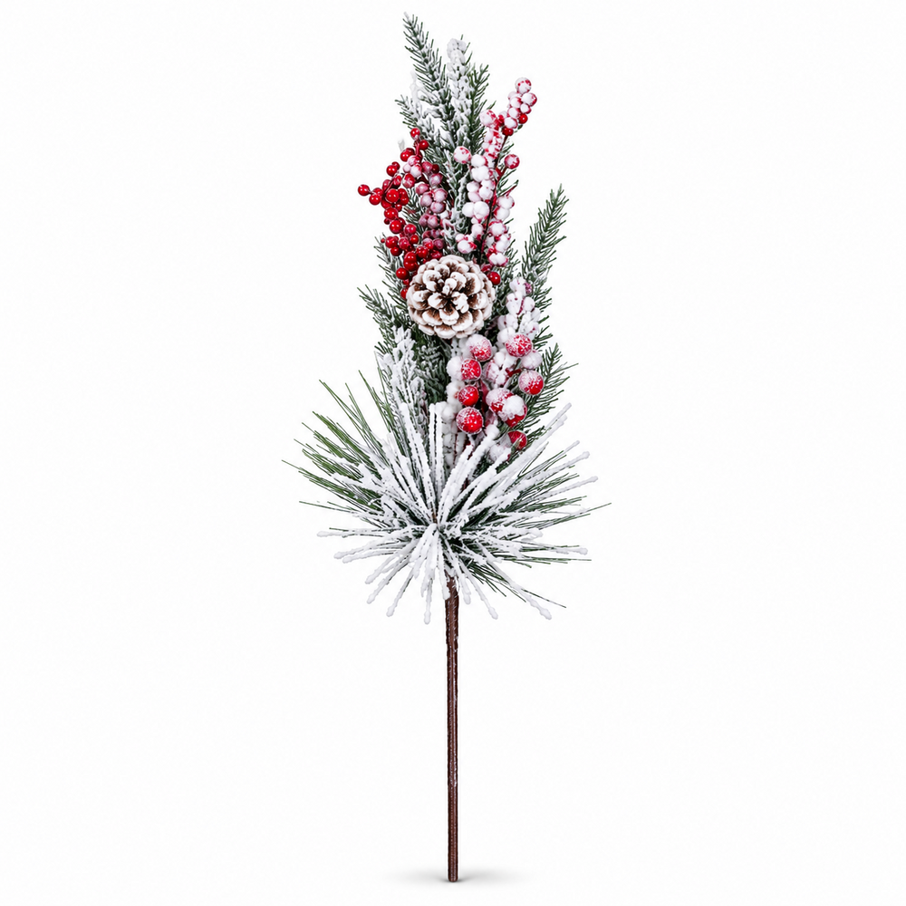 Ramita decorativa de Navidad con arándanos rojos y piña, 70 cm, N.º 4