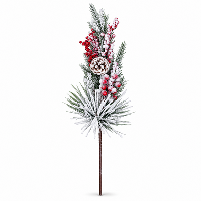 Dekorativer Weihnachtszweig mit roten Cranberries und Zapfen, 70 cm, NR. 4