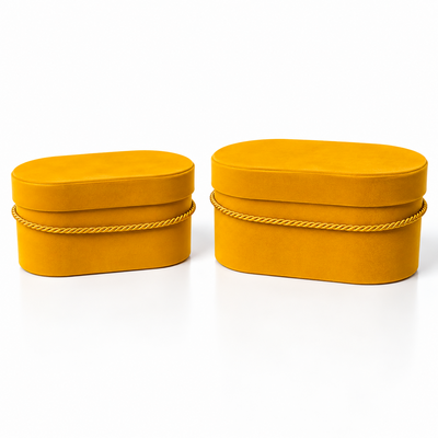 Set di 2 scatole ovali rivestite di velluto e cordoncino, colore giallo B16